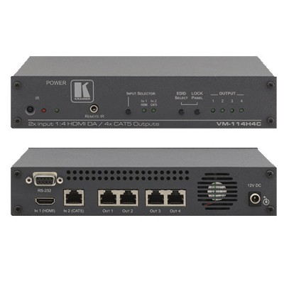 Thiết bị chuyển mạch 2x1-4 và khuếch đại HDMI và RJ45 Kramer VM-114H4C